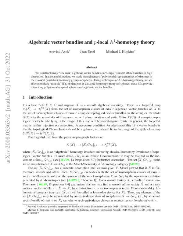(PDF) Algebraic vector bundles and $p$-local A^1-homotopy theory