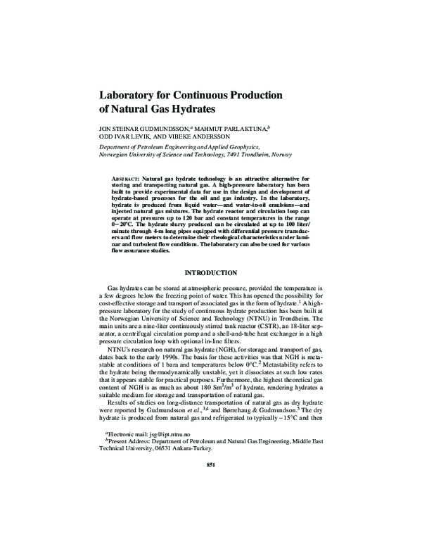 (PDF) Laboratory for Continuous Production of Natural Gas Hydrates