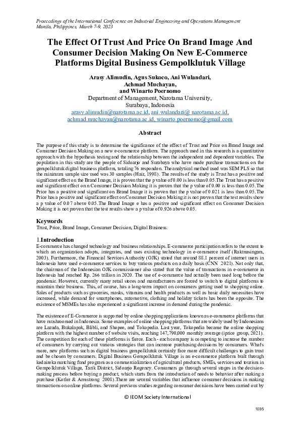 (PDF) The Effect Of Trust And Price On Brand Image And Consumer ...