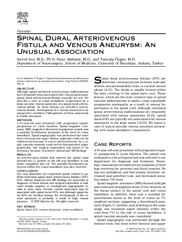 (PDF) Spinal dural arteriovenous fistula and venous aneurysm: an ...