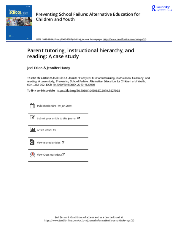 (PDF) Parent tutoring, instructional hierarchy, and reading: A case study
