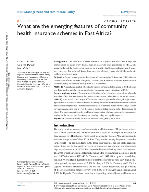 (PDF) What are the emerging features of community health insurance ...