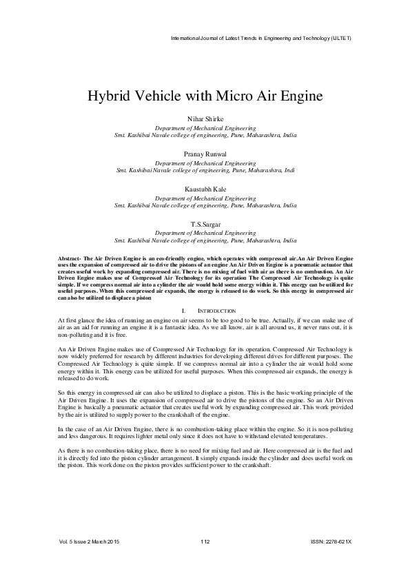 (PDF) Hybrid Vehicle with Micro Air Engine
