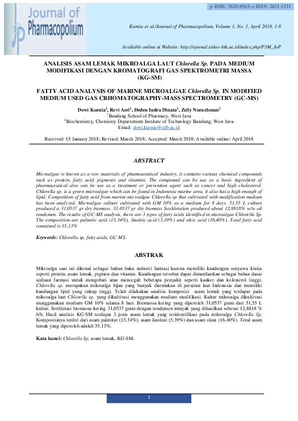 (PDF) FATTY ACID ANALYSIS OF MARINE MICROALGAE Chlorella Sp. IN ...