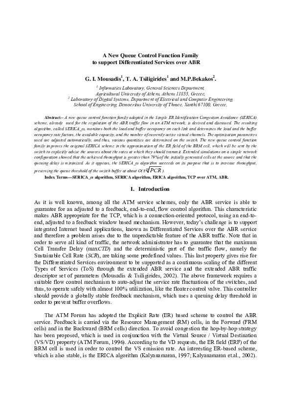(PDF) A New Queue Control Function Family to support Differentiated ...
