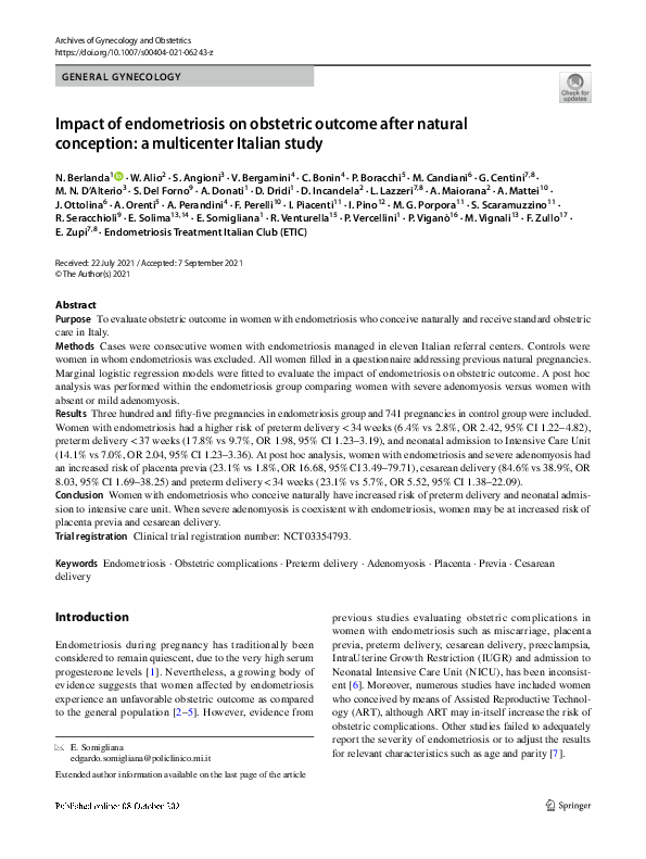 (PDF) Impact of endometriosis on obstetric outcome after natural ...