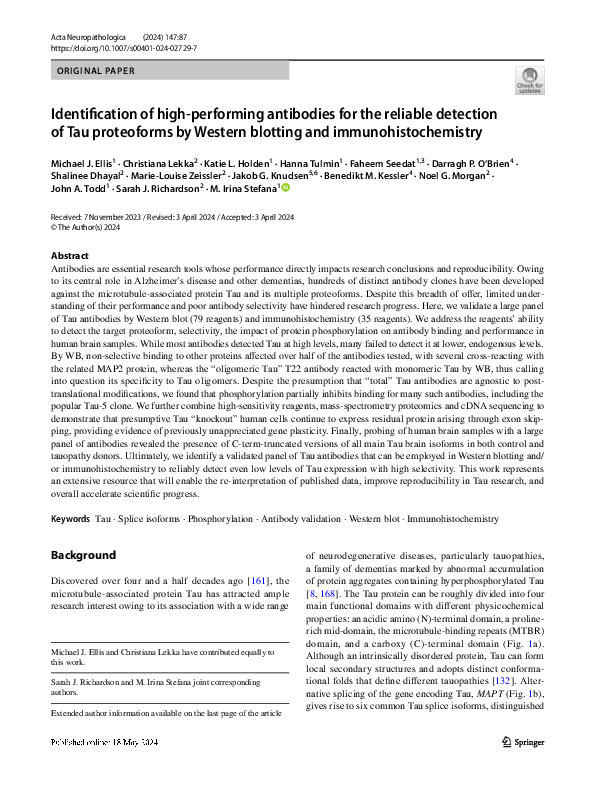 (PDF) Identification of high-performing antibodies for the reliable ...