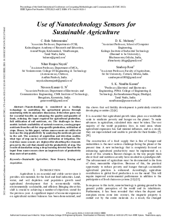 (PDF) Use of Nanotechnology Sensors for Sustainable Agriculture