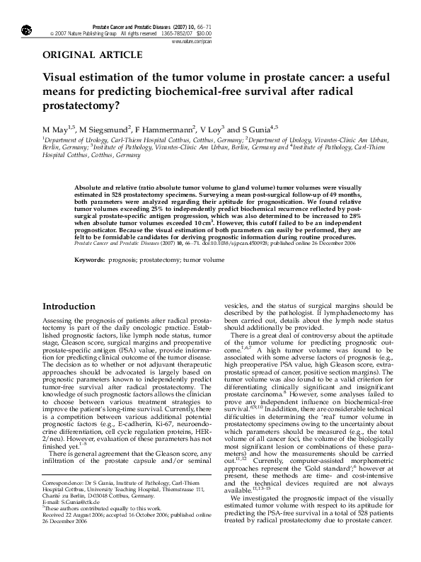 (PDF) Visual estimation of the tumor volume in prostate cancer: a ...