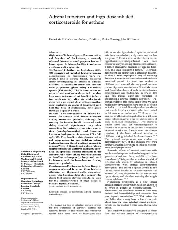 (PDF) Adrenal function and high dose inhaled corticosteroids for asthma