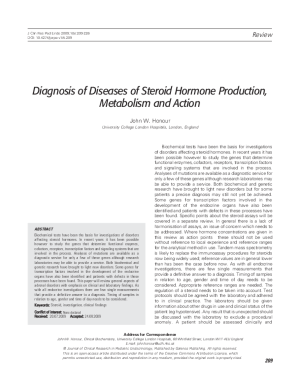 (PDF) Diagnosis of diseases of steroid hormone production, metabolism ...