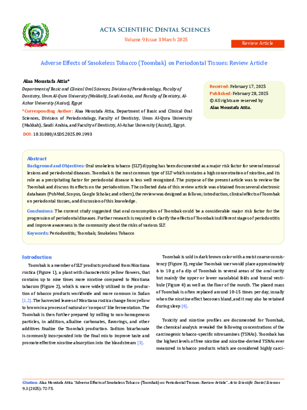 (PDF) Adverse Effects of Smokeless Tobacco (Toombak) on Periodontal ...