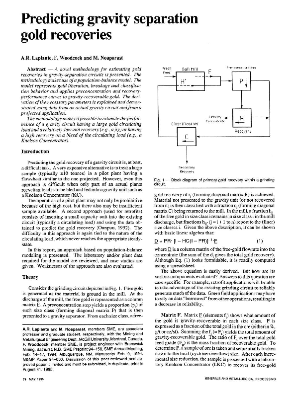 (PDF) Predicting gravity separation gold recoveries