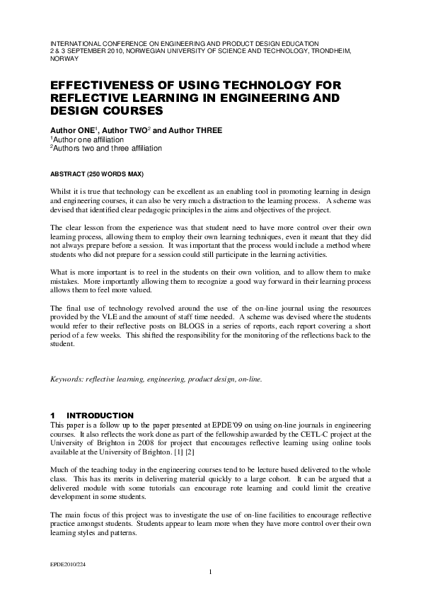 (PDF) Effectiveness of using technology for reflective learning in ...