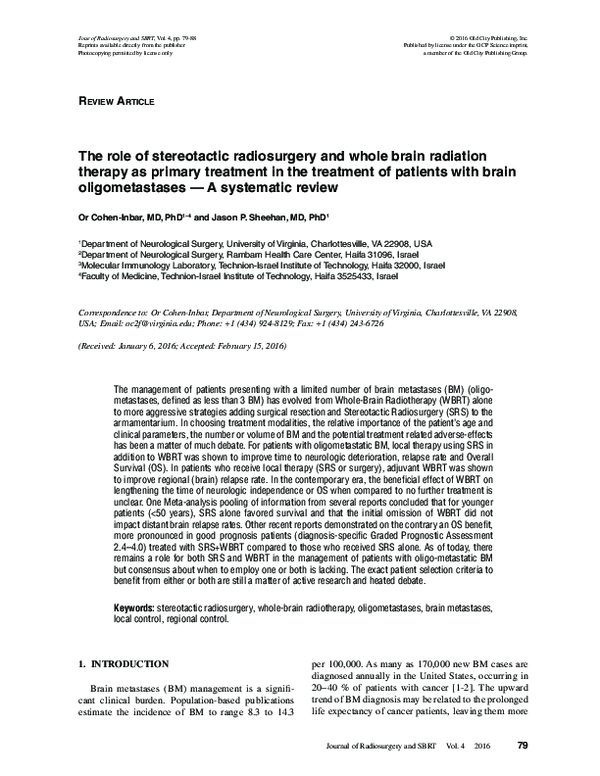 (PDF) The role of stereotactic radiosurgery and whole brain radiation ...