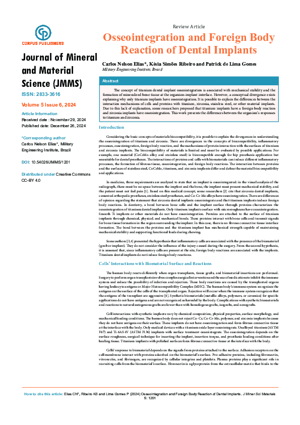 (PDF) Osseointegration and Foreign Body Reaction of Dental Implants