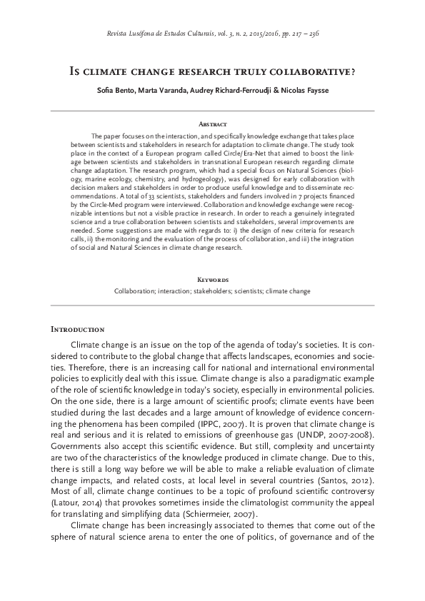 (PDF) Is climate change research truly collaborative