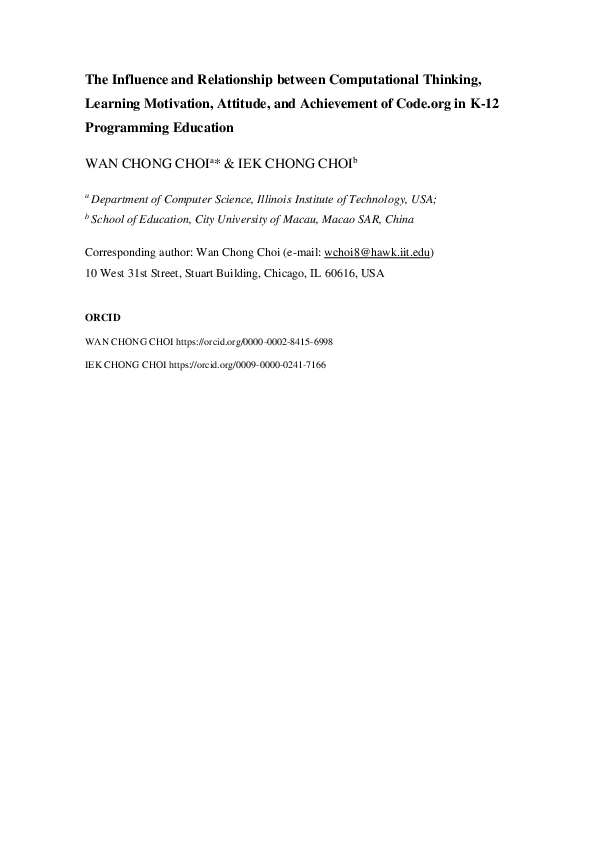(PDF) The Influence and Relationship between Computational Thinking ...