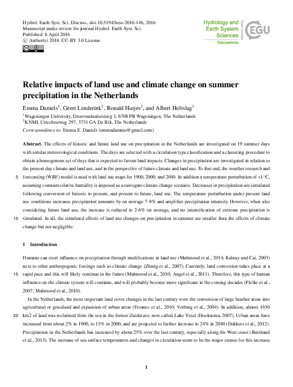 (PDF) Relative impacts of land use and climate change on summer ...
