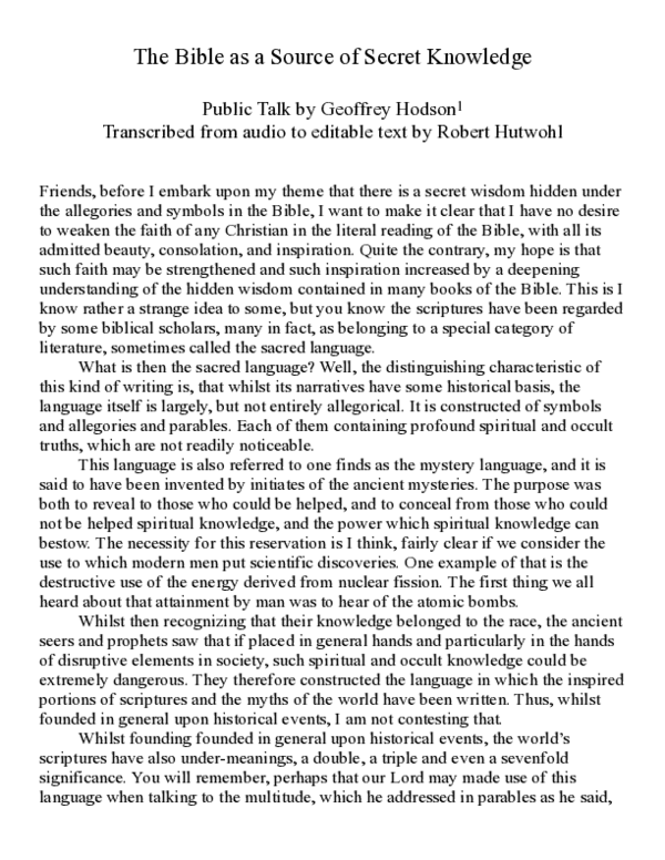 (PDF) The Bible as a Source of Secret Knowledge. Public Talk by ...