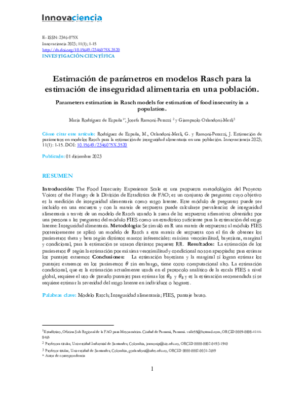 (PDF) Estimación de parámetros en modelos Rasch para la estimación de ...