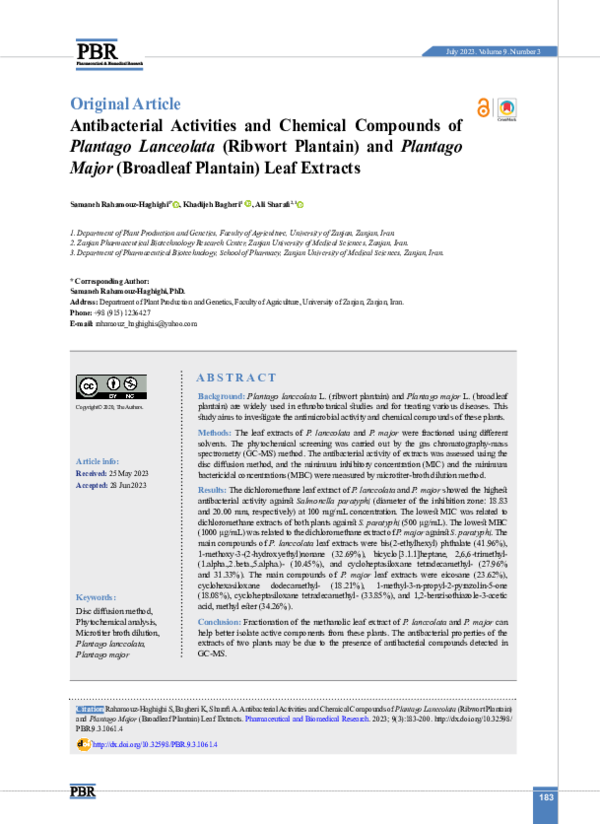 (PDF) Antibacterial Activities and Chemical Compounds of Plantago ...