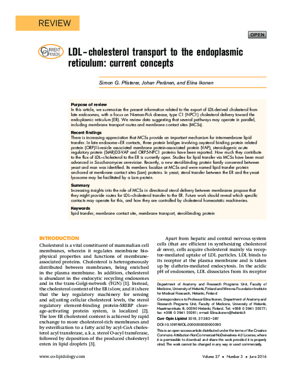 (PDF) LDL–cholesterol transport to the endoplasmic reticulum