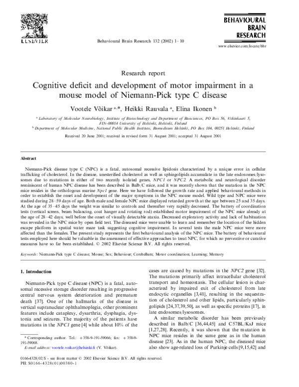 (PDF) Cognitive deficit and development of motor impairment in a mouse ...