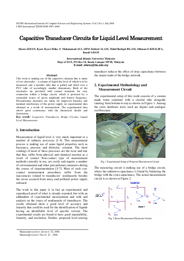 (PDF) Capacitive Transducer Circuits for Liquid Level Measurement