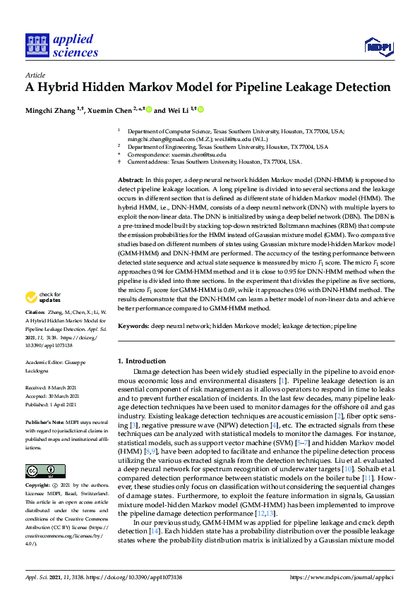 (PDF) A Hybrid Hidden Markov Model for Pipeline Leakage Detection