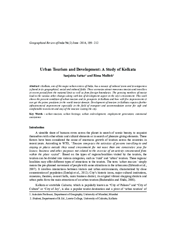 (PDF) Urban Tourism and Development: A Study of Kolkata