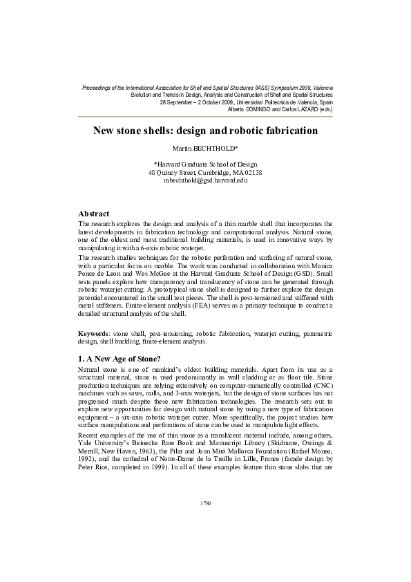 (PDF) New stone shells: design and robotic fabrication