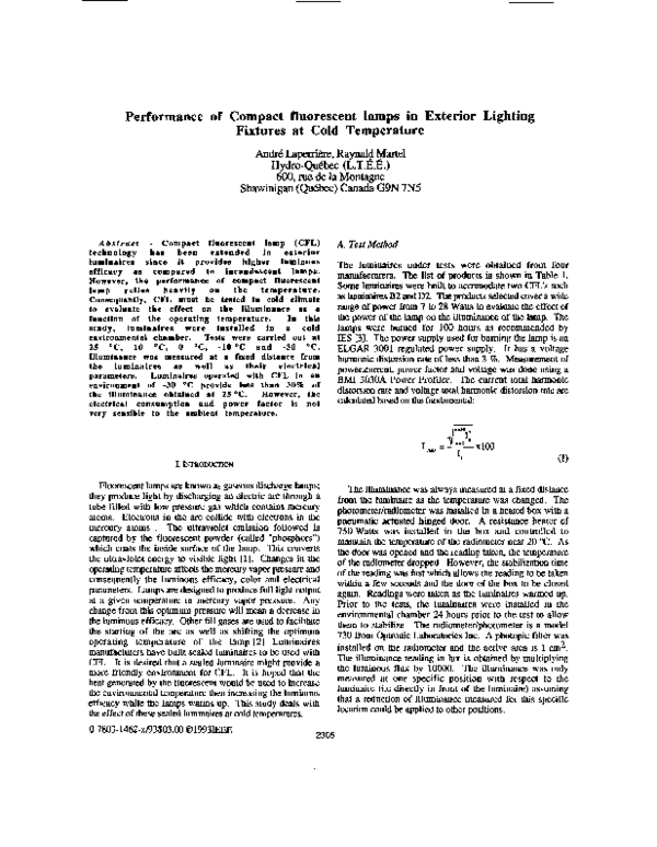 (PDF) Performance of compact fluorescent lamps in exterior lighting ...