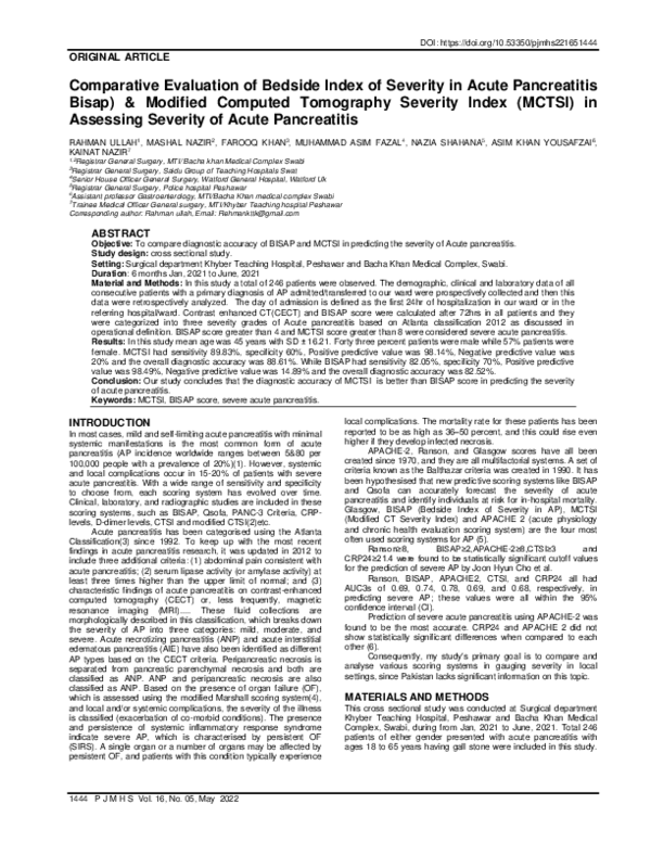(PDF) Comparative Evaluation of Bedside Index of Severity in Acute ...