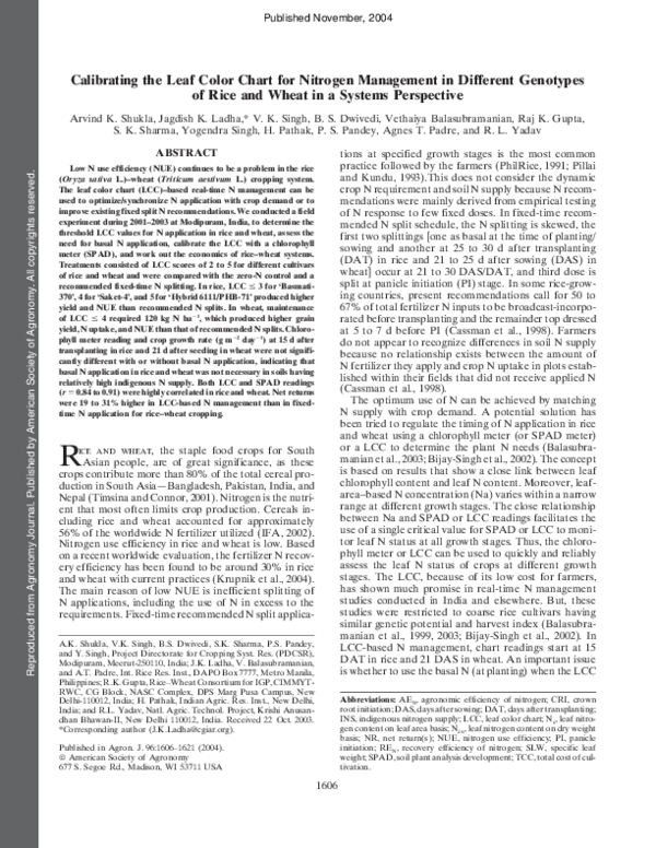 (PDF) Calibrating the Leaf Color Chart for Nitrogen Management in ...