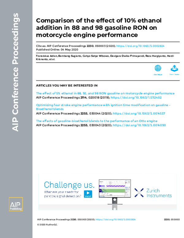 (PDF) Comparison of the effect of 10% ethanol addition in 88 and 98 ...