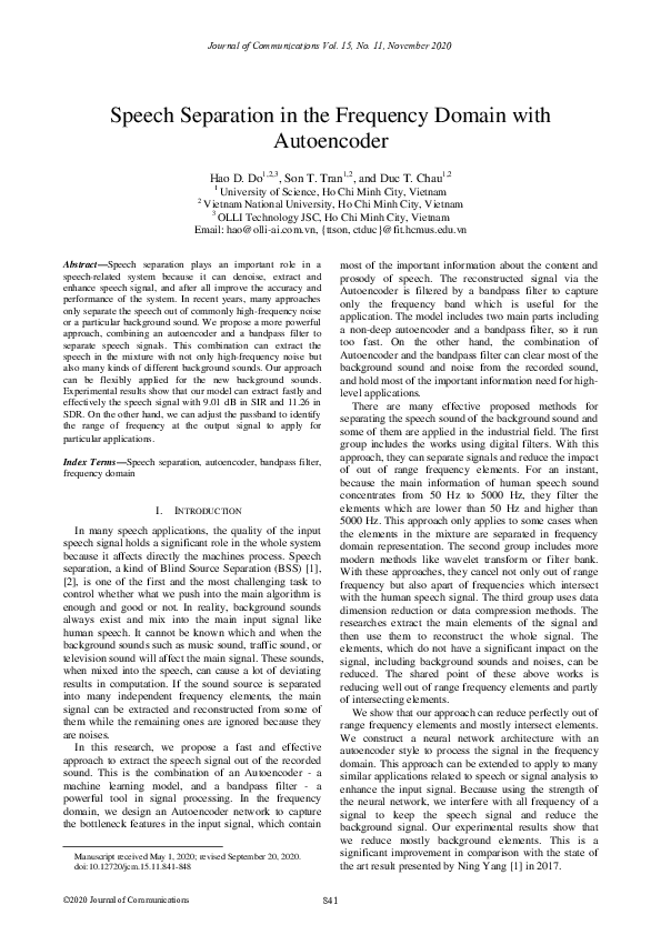 (PDF) Speech Separation in the Frequency Domain with Autoencoder