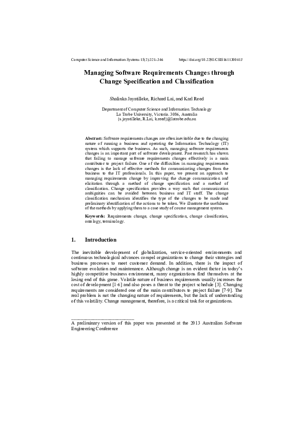 (PDF) Managing software requirements changes through change ...
