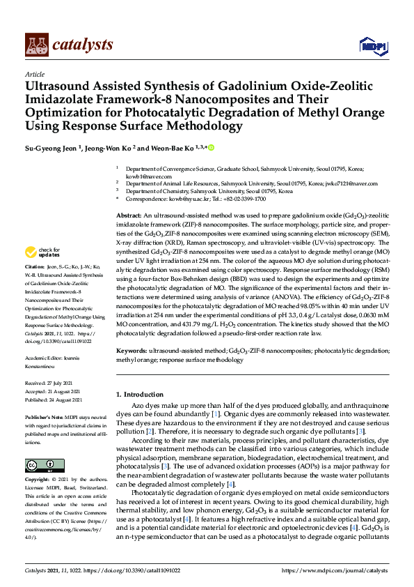 (PDF) Ultrasound Assisted Synthesis of Gadolinium Oxide-Zeolitic ...