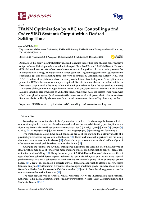 (PDF) FFANN Optimization by ABC for Controlling a 2nd Order SISO System ...