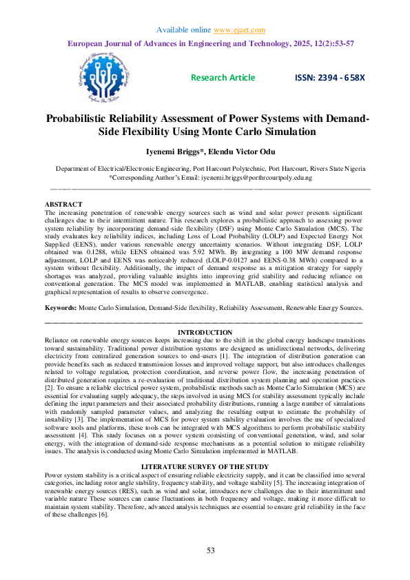 (PDF) Probabilistic Reliability Assessment of Power Systems with Demand ...