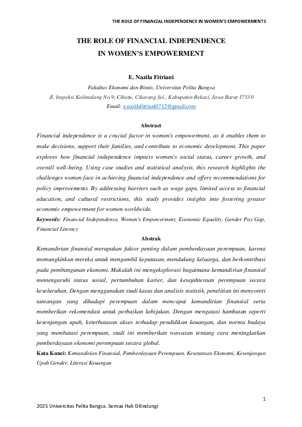 (PDF) THE ROLE OF FINANCIAL INDEPENDENCE IN WOMEN'S EMPOWERMENT