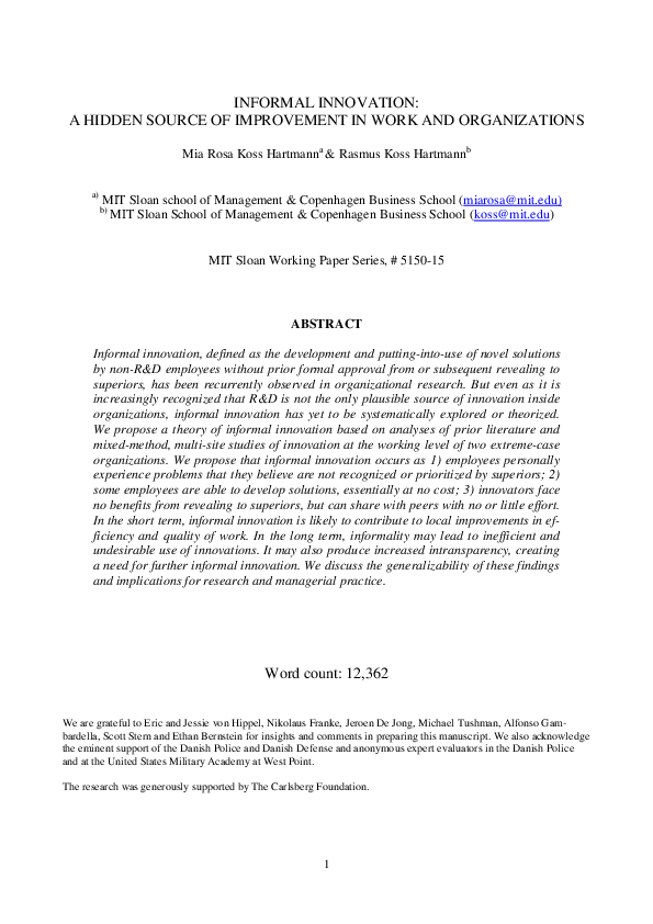 (PDF) Informal Innovation: A Hidden Source of Improvement in Work and ...