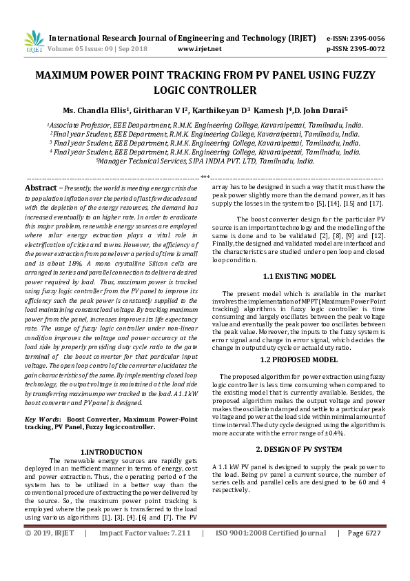 (PDF) Maximum Power Point Tracking from PV Panel Using Fuzzy Logic ...