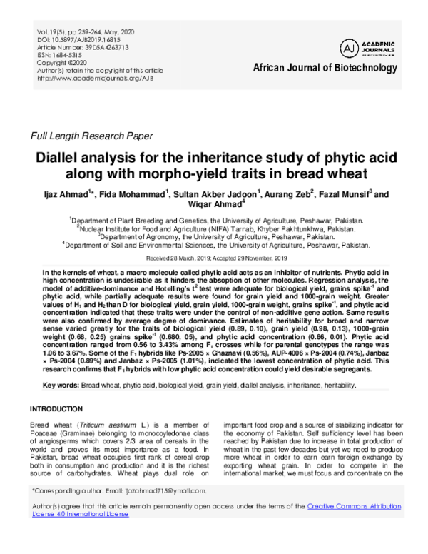 (PDF) Diallel analysis for the inheritance study of phytic acid along ...