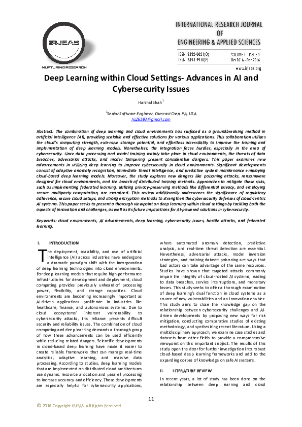 (PDF) Deep Learning within Cloud Settings-Advances in AI and ...