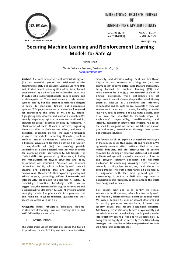 (PDF) Securing Machine Learning and Reinforcement Learning Models for ...