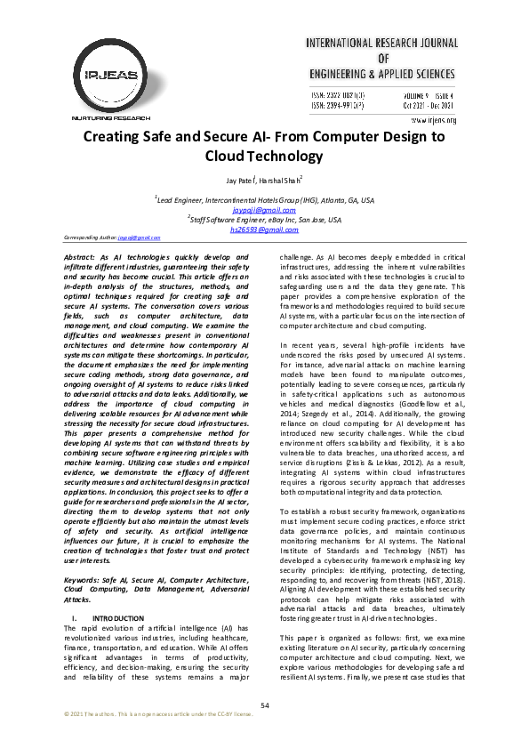 (PDF) Creating Safe and Secure AI-From Computer Design to Cloud Technology