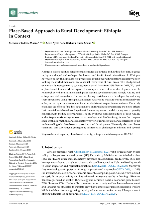 (PDF) Place-Based Approach to Rural Development: Ethiopia in Context