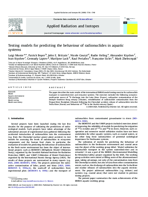 (PDF) Testing models for predicting the behaviour of radionuclides in ...